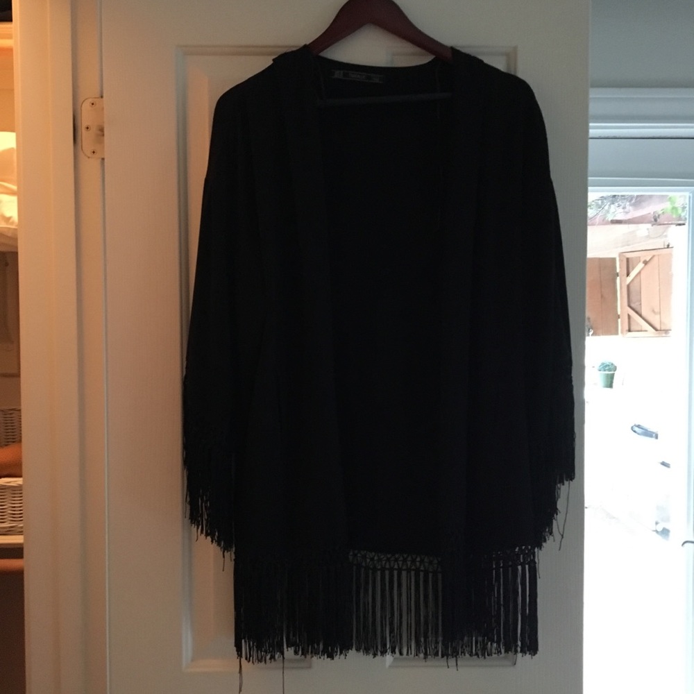 Black fringe open sweater